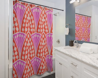 Deco Nouveau Pink and Red Retro Pattern Shower Curtain