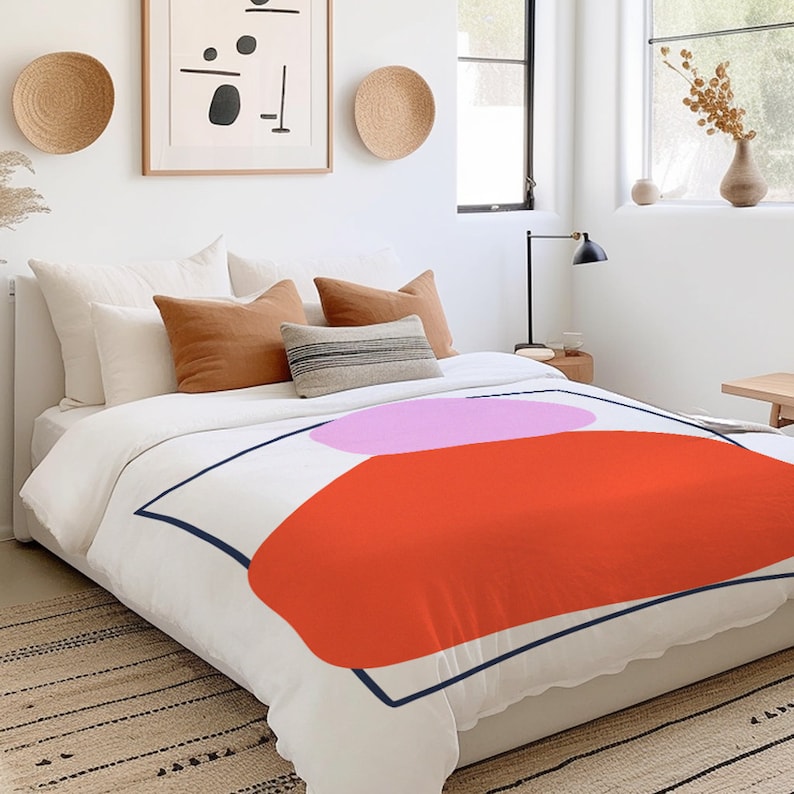 Pink and Red Color Block Abstract Art Duvet Cover Modern Bedding image 1