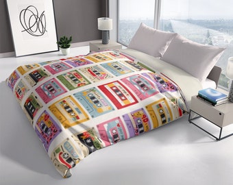 Retro Vintage Tape Cassettes Duvet Cover For Teenage Girls