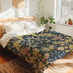 Vintage Flowers And Foliage Arts And Crafts Pattern On Charcoal Duvet Cover