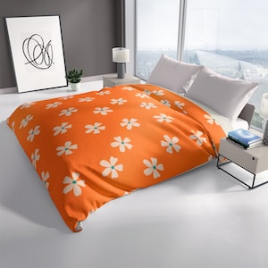 1970&#39;S Groovy Vintage Retro Floral Orange Duvet Cover