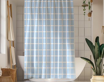 Blue Grid Modern Abstract Minimalist Shower Curtain