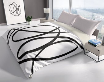 White Duvet Cover with Abstract Art