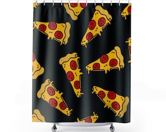 Rideau de douche pizza - Noir