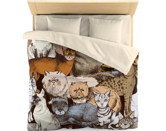 Cats - Hand Drawn With Different Breeds Duvet Cover