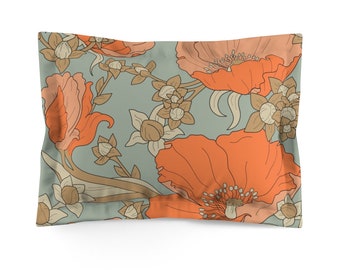 Ornement floral avec coquelicots dans le style Art Nouveau Pillow Sham