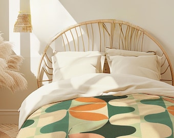 Aesthetic Retro Graphic Pattern Green And Salmon Duvet Cover