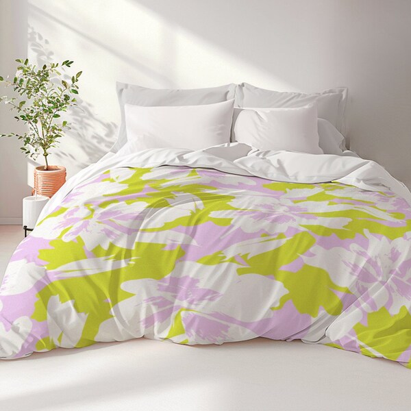 Pistachio Green And Lilac Abstract Floral Duvet Cover