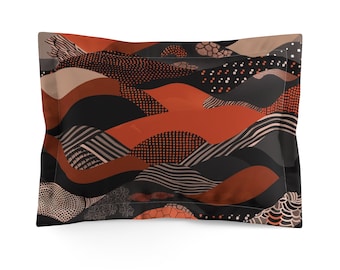Patchwork Pattern of Traditional Japanese Motifs Gray and Terracotta Pillow Sham