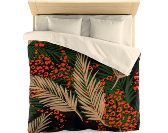 Exotic Pattern With Palm Leaves And Animal Print Dark Green Duvet Cover