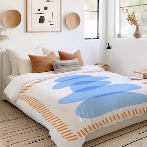 Blue and Orange Abstract Art Modern Duvet Cover