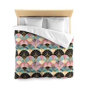 Maximalist Elegant Art Deco Pattern with Pastel Colors and Gold Accents Duvet Cover