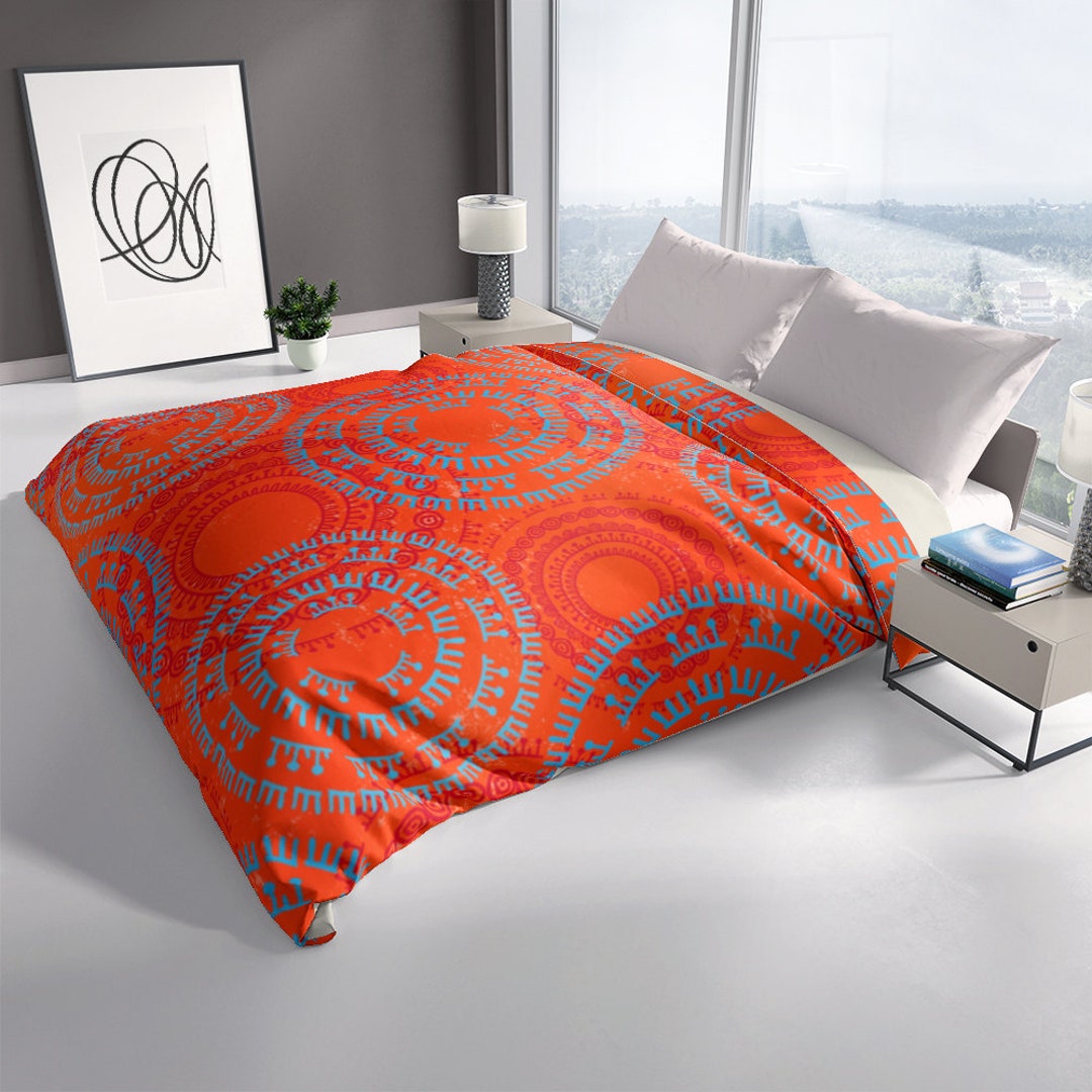 Bright Orange Ethnic Pattern Duvet Cover Etsy