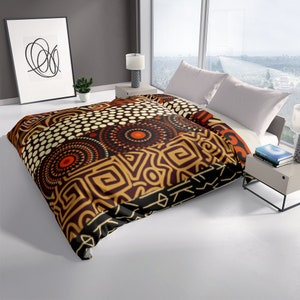 African Textile Art Inspired Brown Multicolor Duvet Cover image 1