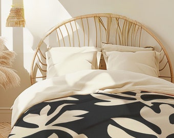 Plant Leaves Modern Abstract Design Cream And Black Duvet Cover