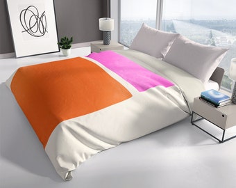 Burnt Orange and Pink Color Block Duvet Cover - Burnt Orange Duvet Cover Queen