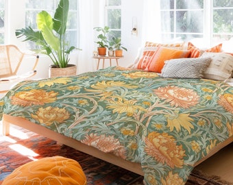 Funda nórdica con estampado floral inspirado en la hermosa paleta de colores de William Morris, estilo cottagecore