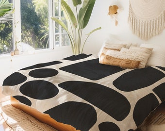 Minimalist Pattern With Abstract Shapes Black And Cream Duvet Cover