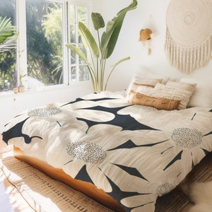 Abstract Modern Floral Design Monochromatic Duvet Cover