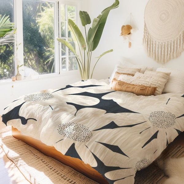 Abstract Modern Floral Design Monochromatic Duvet Cover