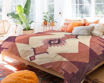 Grungy Southwestern Navajo Pattern Purple and Terracotta Duvet Cover