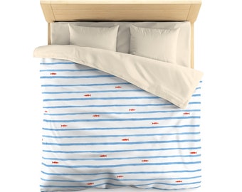 Beautiful Pattern With Cute Watercolor Blue Stripes Duvet Cover