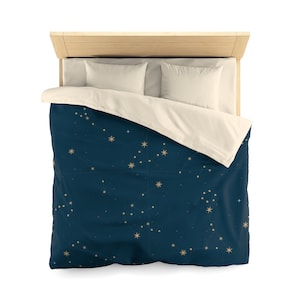 Pattern Of Zodiac Constellations Gold Stars Duvet Cover