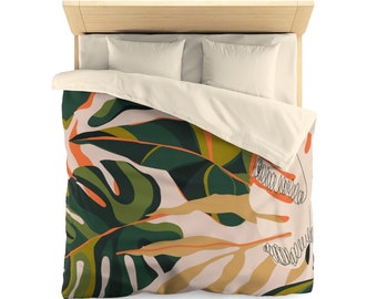 Modern Monstera Jungle Plants Illustration Duvet Cover