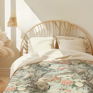 Chinoserie Pattern with Muted Colors Birds and Flowers Duvet Cover