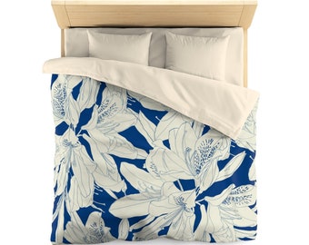 Line Rhododendron Cosmopolitan Flowers, Outline On  Duvet Cover