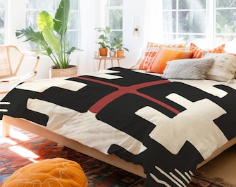 Cream And Black Tribal Modern Southwestern Design Duvet Cover