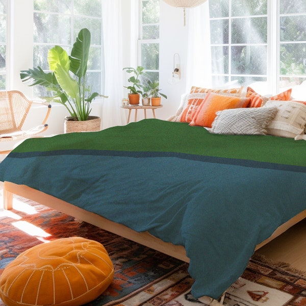 Color Block Green And Blue Modern Duvet Cover And Pillow Shams