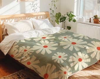 Daisies On Sage Green Duvet Cover Modern Bedding