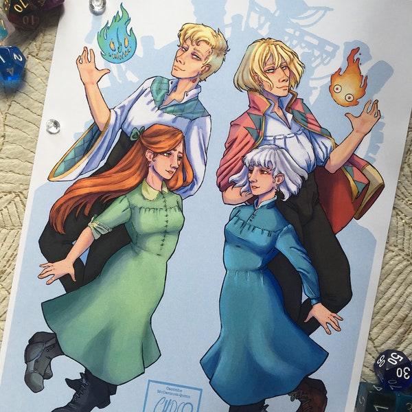 Howl's Moving Castle Fanart Art print Book vs Movie