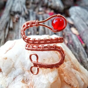 Handmade Woven Copper and Carnelian Ring #28