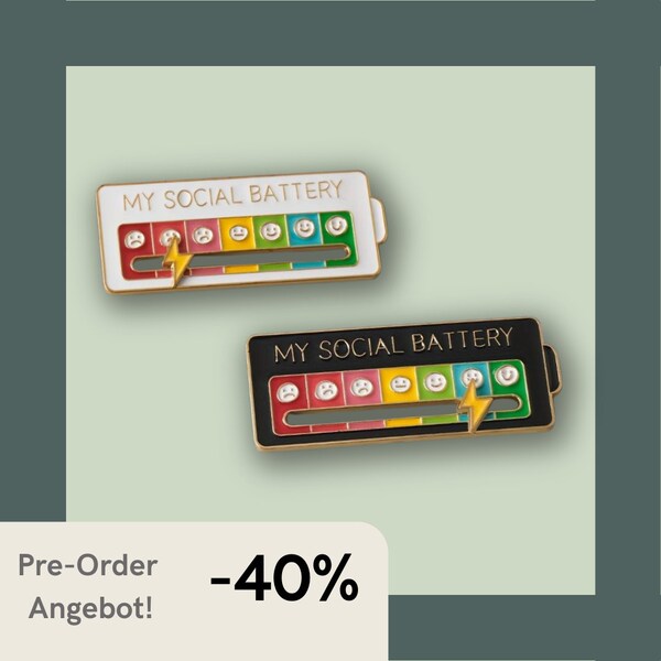 Social Battery - hard Metall Emaille Pin, Anstecker, Brosche, Button - mental health, end the stigma, fun, adhs, neurodivers, lustig