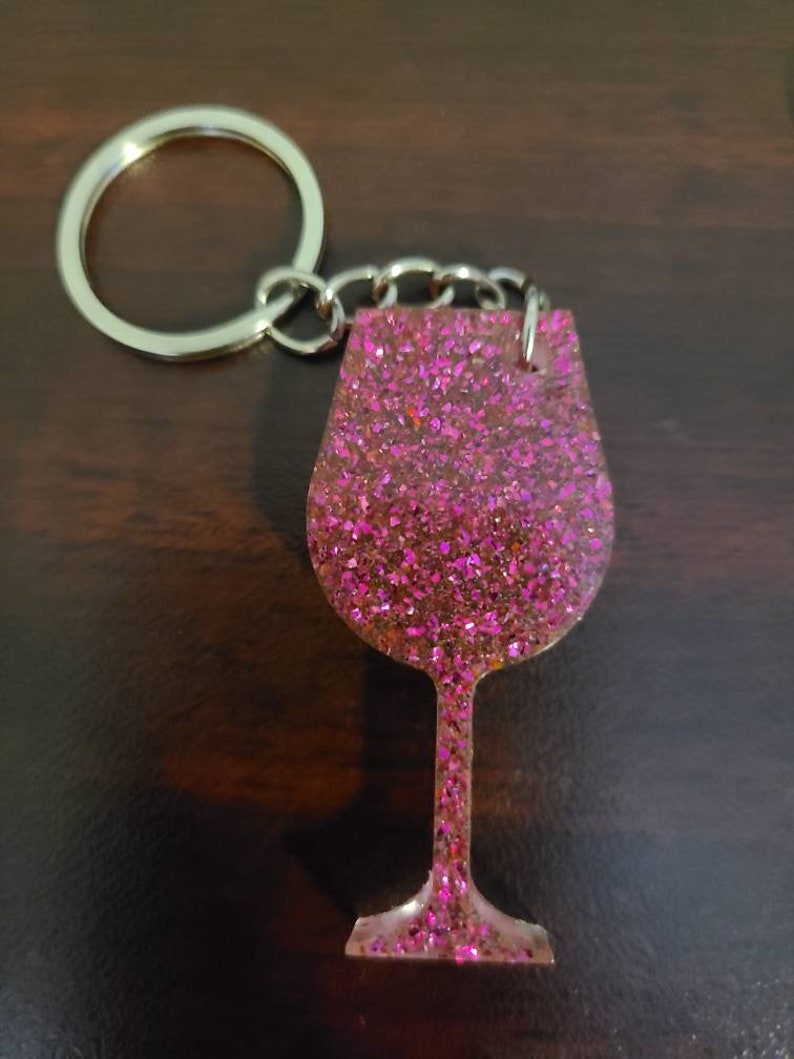 Handmade Epoxy Resin Wine Glass Keychain Etsy