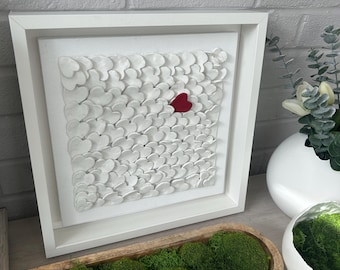 Small Framed Ivory hearts, Neutral artwork, 3d art, sculptured art, contemporary art, textured artwork, canvas art, framed artwork