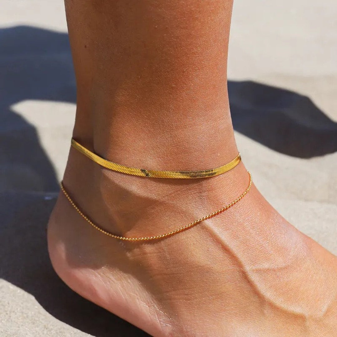 Women 18ct Gold Filled Double Ropes Anklet Dainty Womens Gold Etsy