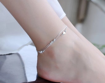 Women 925 Sterling Silver Heart Rope Anklet Dainty Ankle Womens Hearts Tube Ropes Girls Fine Silver Ankle Jewellery Gift