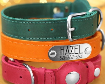 Personalized Leather Dog Collar with AirTag Holder - Safety Tracking Pet Collars for Small & Large Dogs - Custom Engraved Dog Air Tag Collar