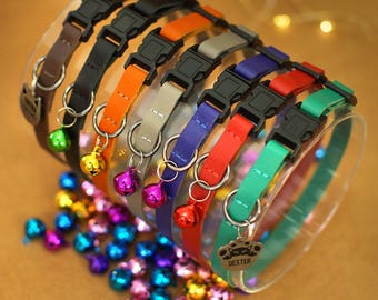 Soft Leather Cat Collar Personalized - Safety Breakaway Buckle, Custom Engraved ID Tag, Adjustable for All Cat Breeds, Colorfull Bells