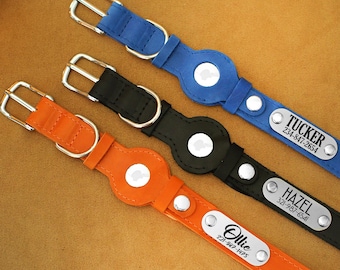Custom Dog Collar with Secure AirTag Slot - Leather Dog Collar with Engraved Nameplate - Personalized Tracking Dog Collar - Air Tag Holder