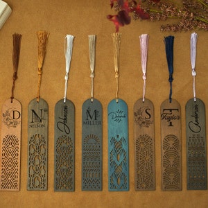 Cute Wooden Bookmarks in 8 Tribal Patterns, Engraved Monogram Wood Bookmark, Aesthetic Bookmarks for Women, Personalized Gifts for Her