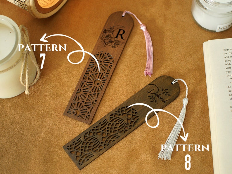 Custom Wood Bookmarks with Tassel, Personalized Wooden Bookmark, Unique Pattern Bookmark Engraved, Mothers Day Gift for Reader, Gift for Her image 10