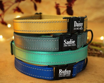 Collier pour chien personnalisé - Boucle gravée personnalisée, boucle pour nom, fait main, petit collier pour chien de grande taille, cadeau pour chien - Nylon réfléchissant