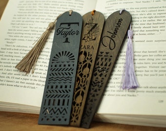 Personalized Wooden Bookmark with Tassel: Engraved Book Lover Gift