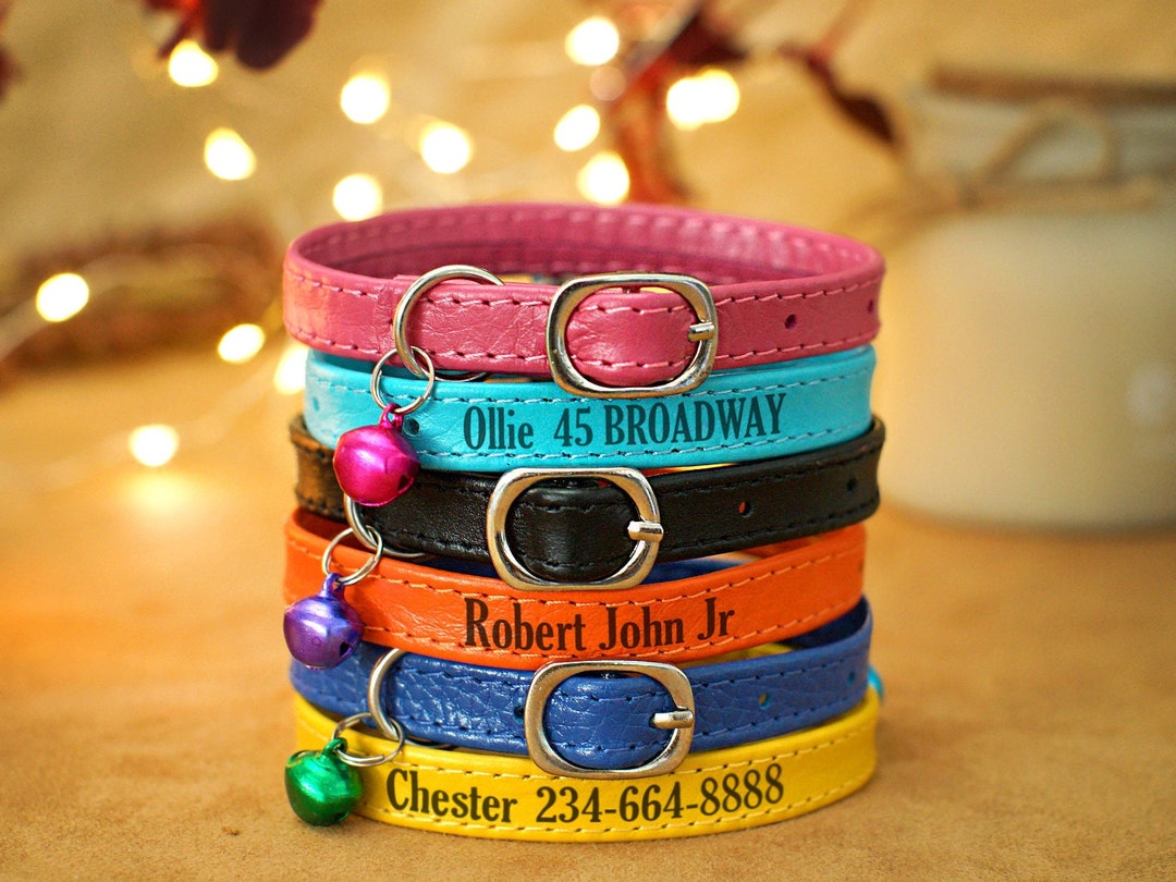 Leather Cat Collar Custom Engraved Cat Collar Personalized Cat Collar
