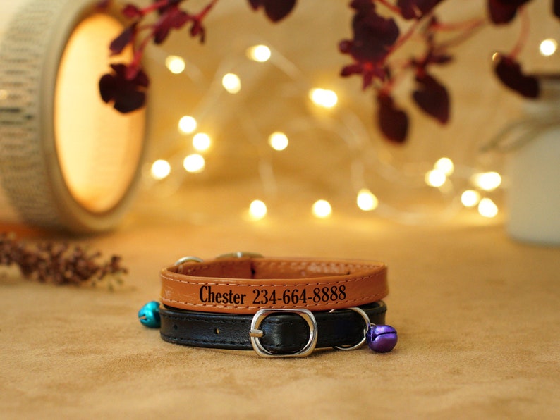 Leather Cat Collar Custom Engraved Cat Collar Personalized Etsy