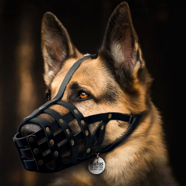 Personalized Dog Muzzle for German Shepherd, Leather Breathable Basket Muzzle for Large Breeds, Adjustable Secure Doberman Dog Muzzle